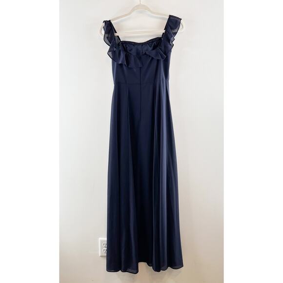 BHLDN Anthropologie Flutter Straps Formal Bridesmaids Long Dress Navy Blue 0 - Picture 8 of 10